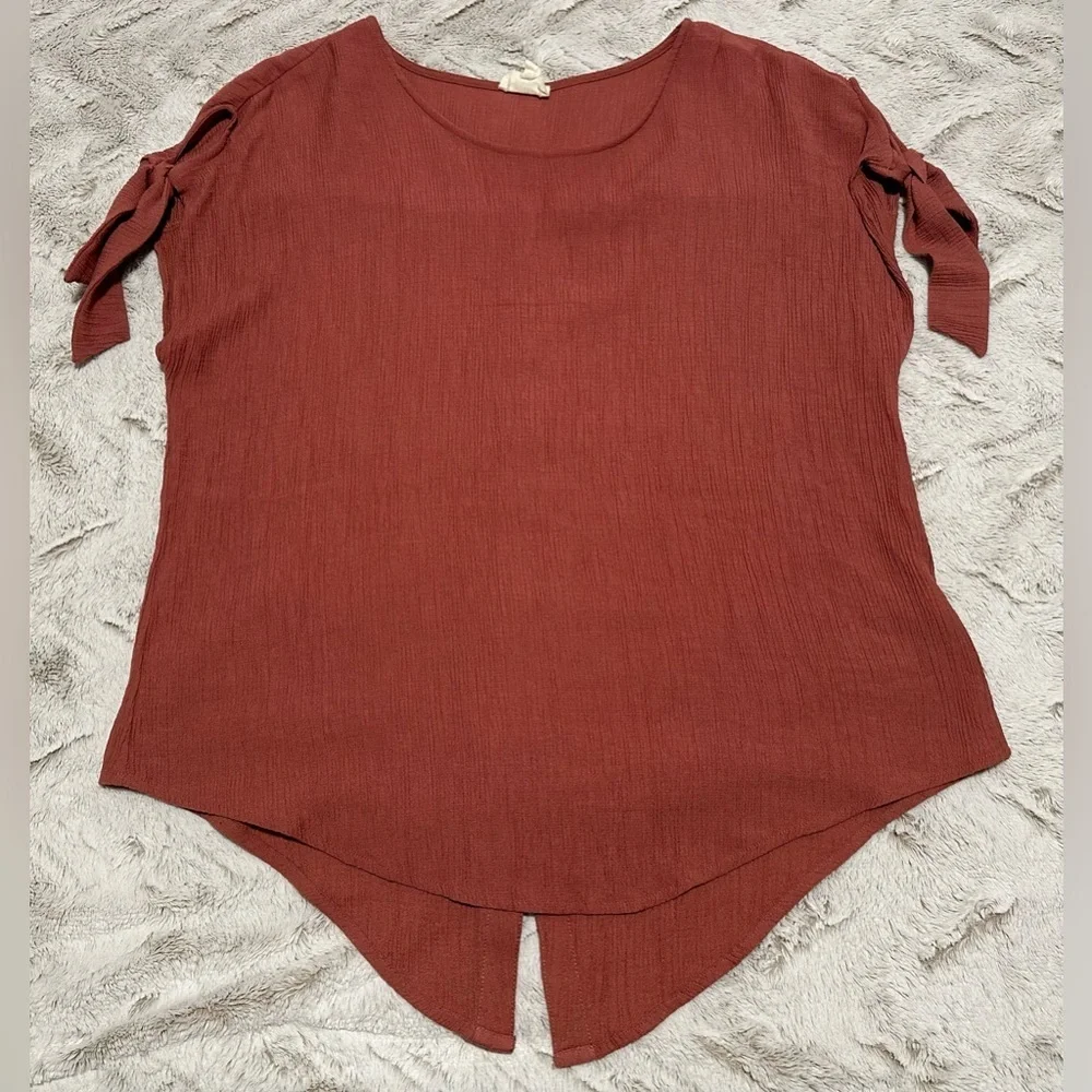 Perch by Blu Pepper Rust Blouse with Back Buttons and Tie Sleeves - Picture 1 of 10